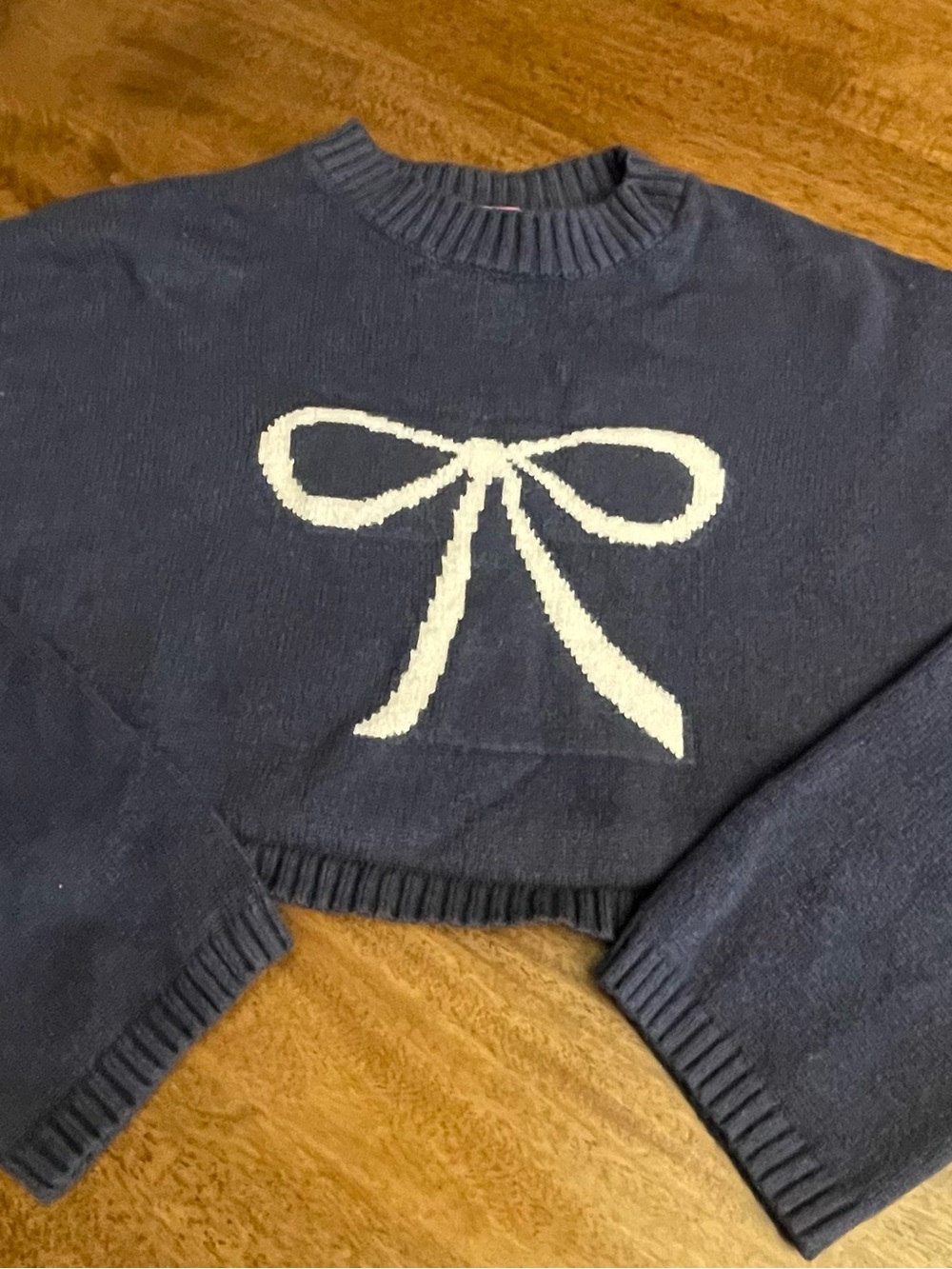 Edikted Navy Crewneck Sweater with White Bow Motif